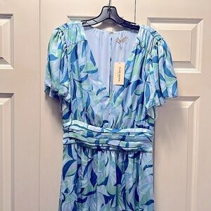Ramy Brook Amber flutter sleeve midi dress.  Size 10.  Color:  blue leaf
